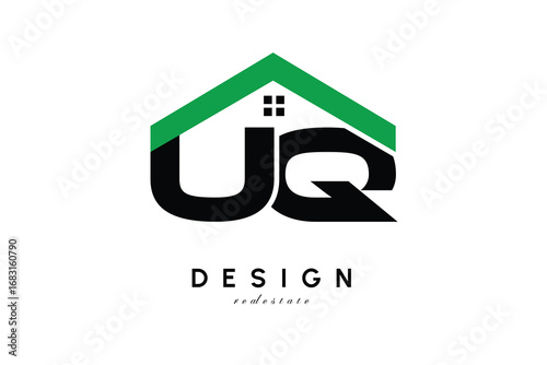 UQ Letter Logo – Green Roof House Monogram for Real Estate & Home Branding
