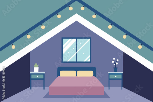 a cozy attic bedroom with a sloped ceiling  skylig