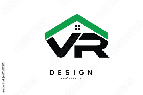 VR Letter Logo – Green Roof House Monogram for Real Estate & Home Branding
