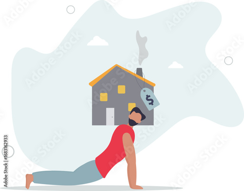 Overpay in real estate and house mortgage, too much invest or expense to pay for debt and loan in economic crisis concept.life and employment of people.