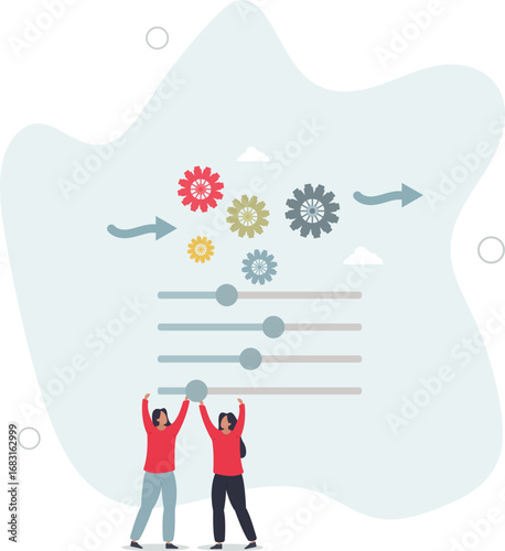Workflow management, working process optimization for best outcome, team management or development plan and procedure concept.life and employment of people.