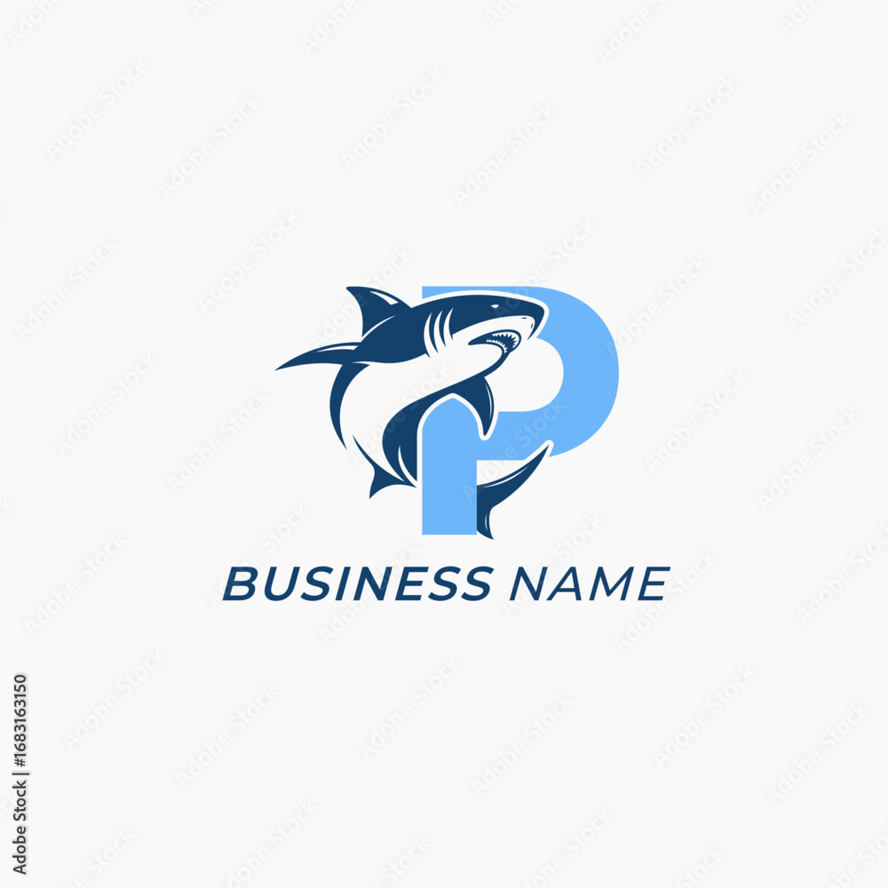 Obraz premium design logo creative letter P and shark