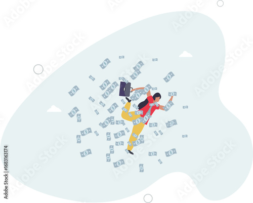 Success businesswoman achieve financial freedom, happy millionaire with plenty of money and wealth,life and employment of people.