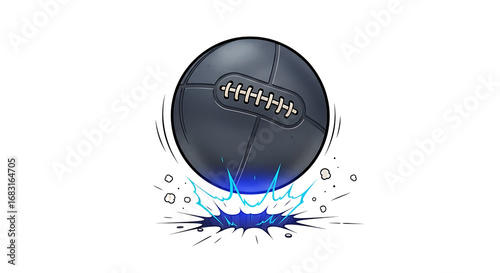 Cartoon style black ball bursting through the ground with a transparent background