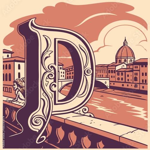 vector art old town in the morning on D