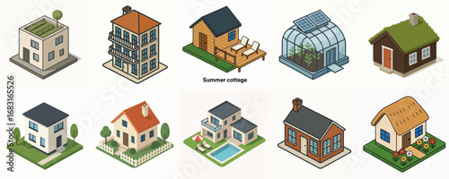 Isometric Variety of Houses and Buildings Illustration for Real Estate Concept