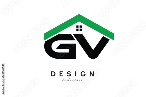 GV Letter Logo – Green Roof House Monogram for Real Estate & Home Branding