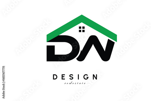 DW Letter Logo – Green Roof House Monogram for Real Estate & Home Branding