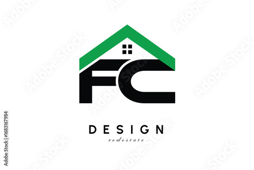 FC Letter Logo – Green Roof House Monogram for Real Estate & Home Branding