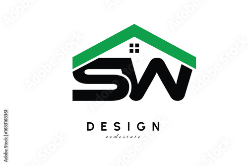SW Letter Logo – Green Roof House Monogram for Real Estate & Home Branding