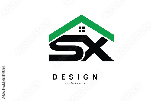 SX Letter Logo – Green Roof House Monogram for Real Estate & Home Branding