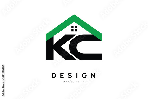 KC Letter Logo – Green Roof House Monogram for Real Estate & Home Branding