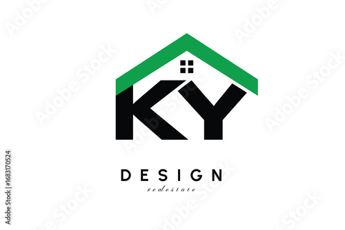 KY Letter Logo – Green Roof House Monogram for Real Estate & Home Branding