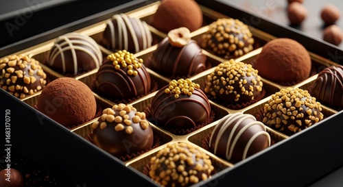 Indulge in luxurious assorted gourmet chocolates presented beautifully in an elegant gift box for any occasion.