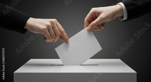 Hands casting ballot into box symbolizing democracy and election