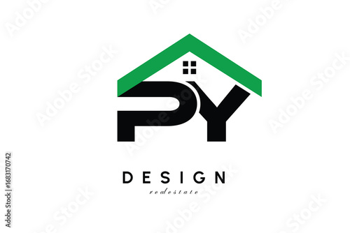 PY Letter Logo – Green Roof House Monogram for Real Estate & Home Branding
