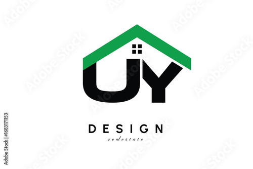 UY Letter Logo – Green Roof House Monogram for Real Estate & Home Branding