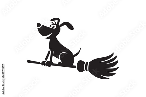 Happy Dog Riding a Witch's Broomstick Silhouette for Halloween