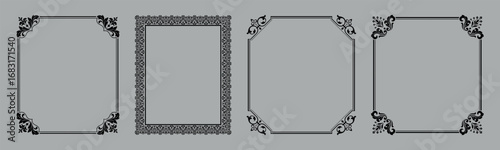 Set of decorative frames Elegant vector element for design in Eastern style, place for text. Floral black and gray borders. Lace illustration for invitations and greeting cards