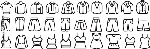 Casual wear and clothing line icons vector set for fashion, apparel, and lifestyle websites

