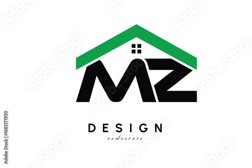 MZ Letter Logo – Green Roof House Monogram for Real Estate & Home Branding