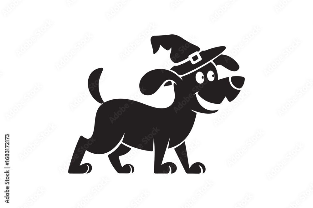 Fototapeta premium Smiling Dog Wearing a Witch Hat Silhouette for Halloween and Pets