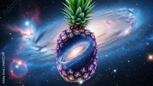 Cosmic Pineapple Galaxy Within, Stars Around, Universe Fruit