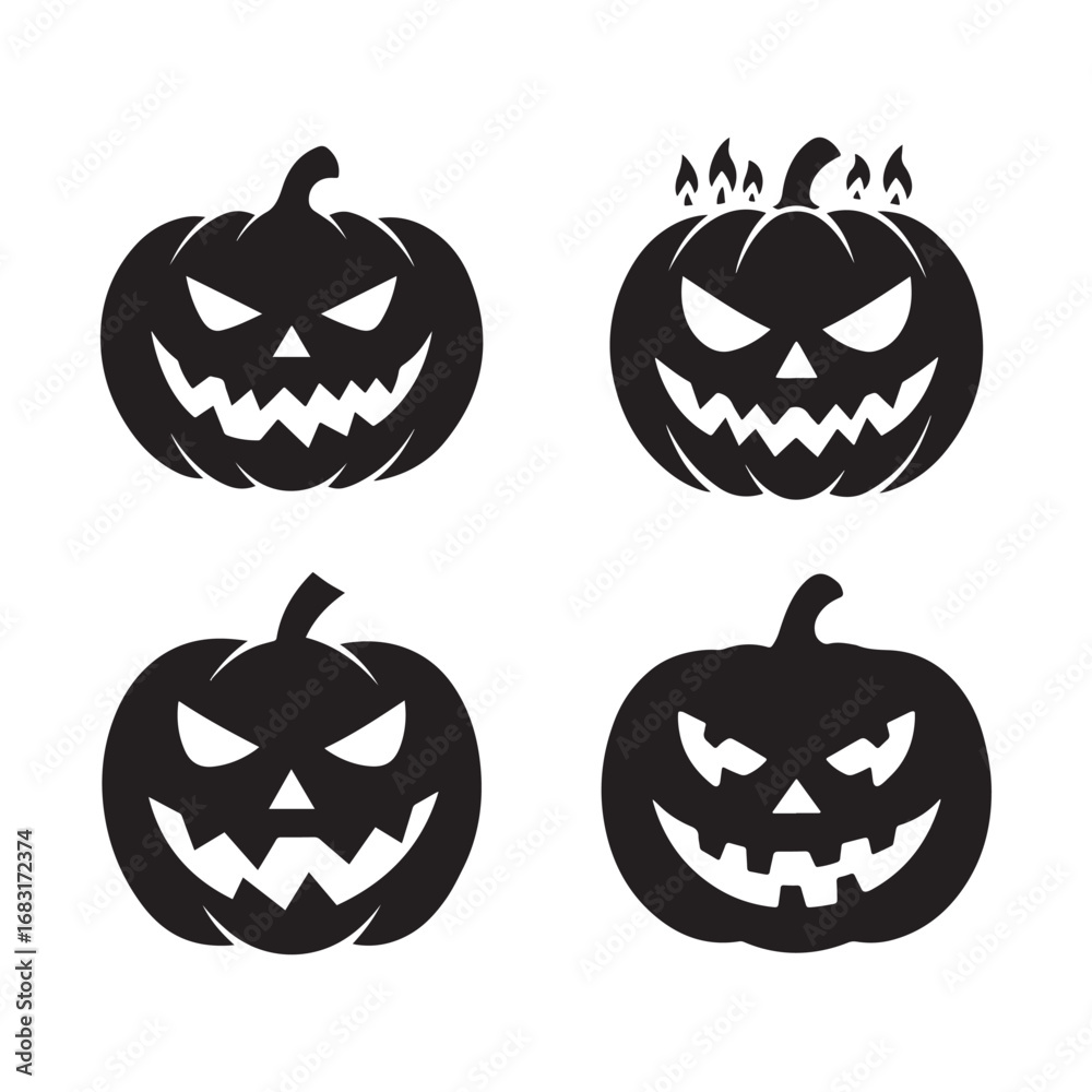 Obraz premium Spooky Jack-o'-Lanterns Halloween Carved Pumpkin Silhouettes Set