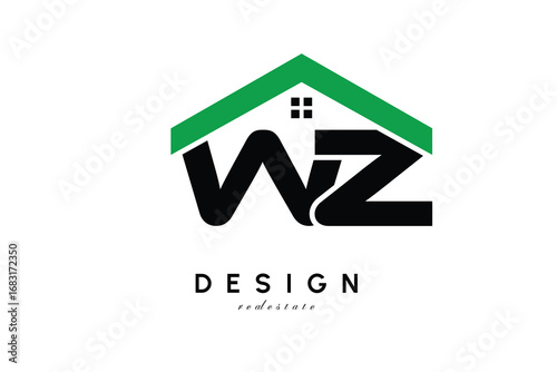 WZ Letter Logo – Green Roof House Monogram for Real Estate & Home Branding