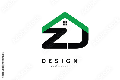 ZJ Letter Logo – Green Roof House Monogram for Real Estate & Home Branding
