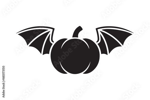 Bat-Winged Pumpkin Silhouette for Spooky Halloween Design