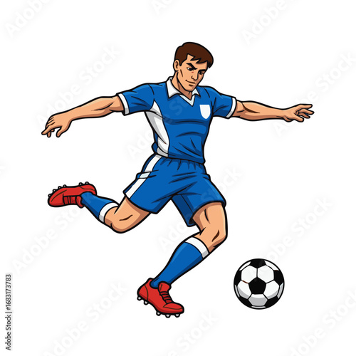 Soccer Player Kicking Ball Dynamic Action Illustration