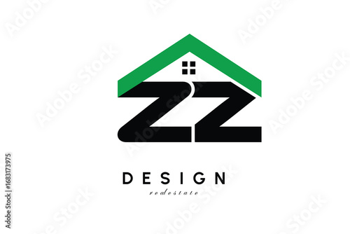 ZZ Letter Logo – Green Roof House Monogram for Real Estate & Home Branding