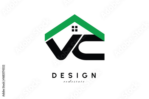 VC Letter Logo – Green Roof House Monogram for Real Estate & Home Branding