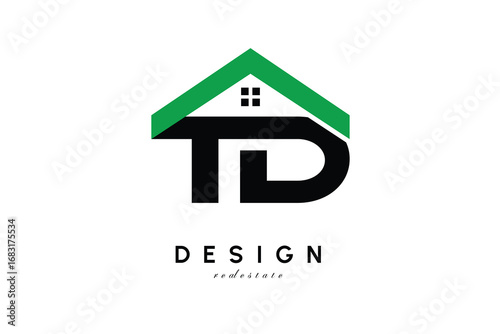 TD Letter Logo – Green Roof House Monogram for Real Estate & Home Branding