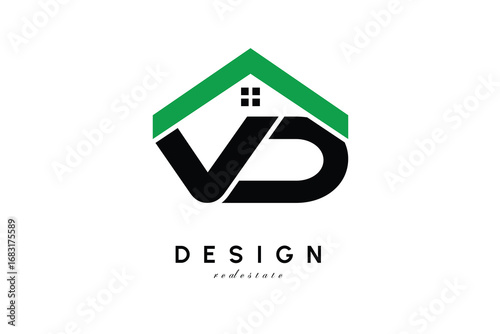 VD Letter Logo – Green Roof House Monogram for Real Estate & Home Branding