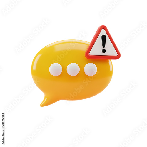 A yellow chat bubble with three dots indicating waiting, and a red triangle warning sign on the top right.