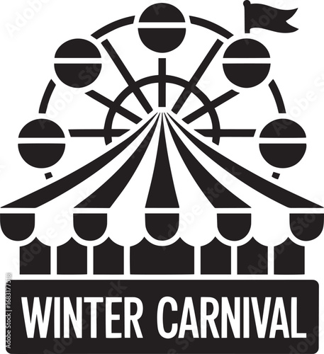 Winter Carnival Ferris Wheel Vector Illustration with Banner on Transparent Backdrop