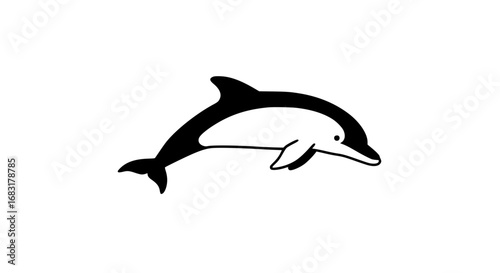 Dolphin jumping high in ocean black white icon