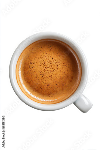Energizing espresso coffee shot with rich crema in small white cup, delightful morning beverage