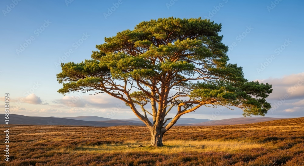 Obraz premium Majestic lone tree in scenic natural landscape under clear blue sky