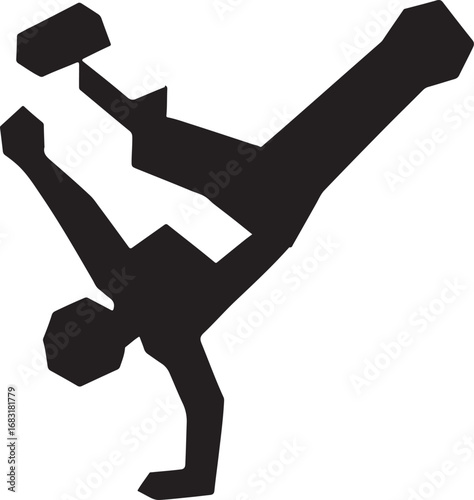 Geometric figure performing a handstand isolated on white background