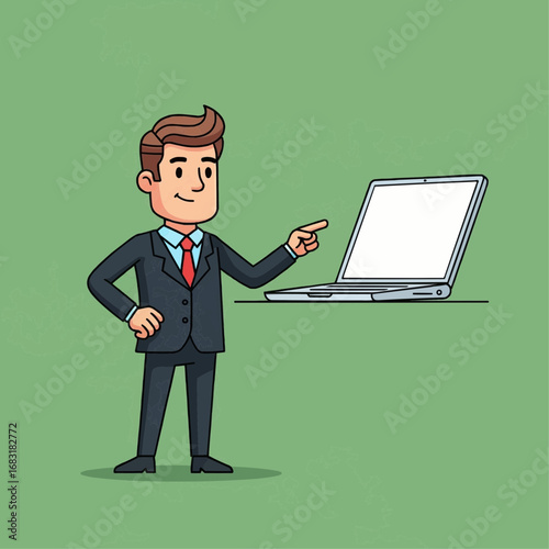 Businessman presenting a laptop computer.