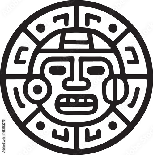 Inca sun god inti symbol isolated on white background