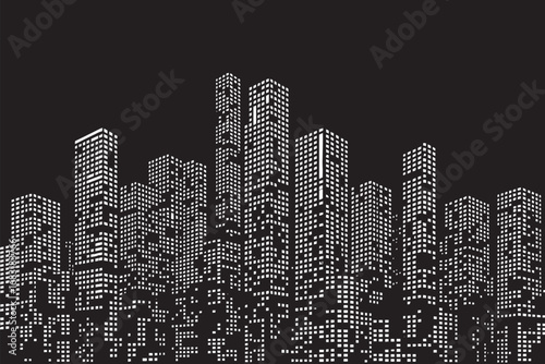 city pixelated vector illustration background black and white, silhouette pixel city