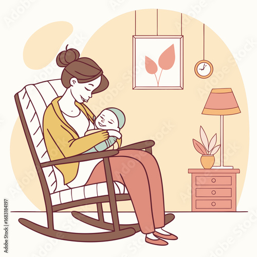 Mother and baby in a rocking chair.
