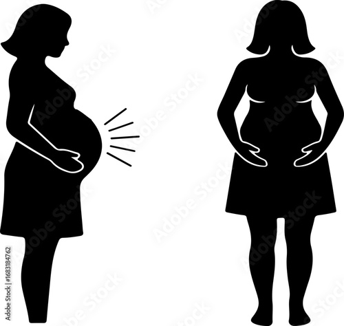 Two pregnant women silhouettes showing different stages of pregnancy silhouette