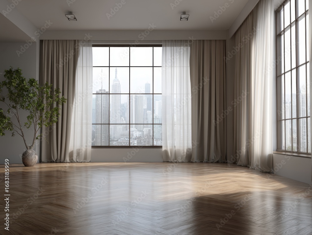 Fototapeta premium A large room with a window and a plant