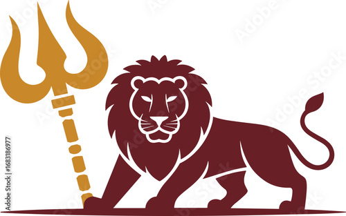 Powerful Lion and Trident Vector Graphic with Strong Symbolism Design