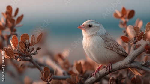 Delicate Dawn Finch on a Rustic Branch